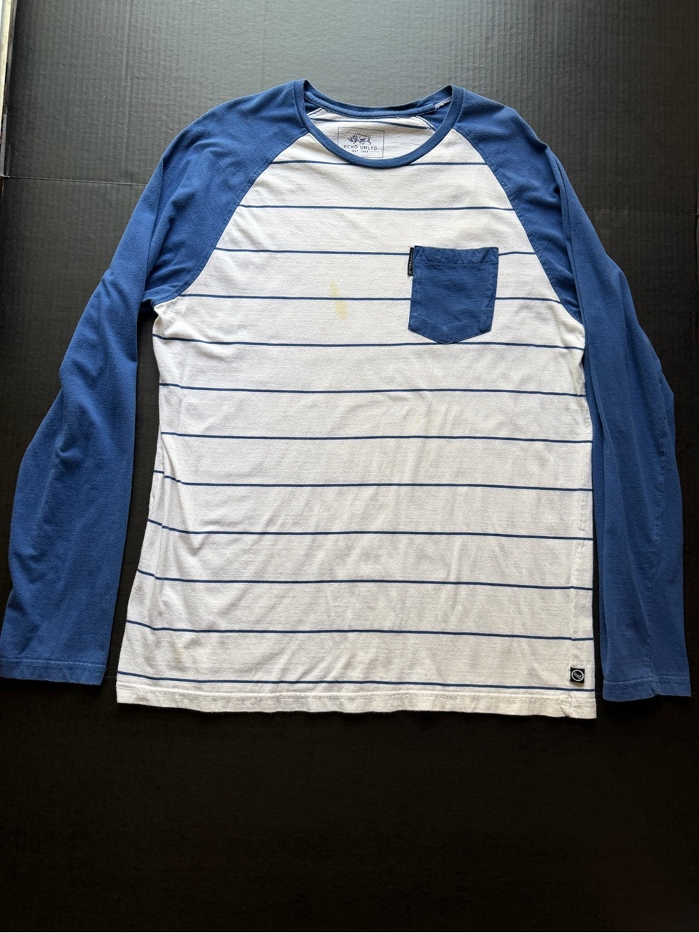 Men's Blue & White Ecko Baseball Long-Sleeve Pocket Shirt XL